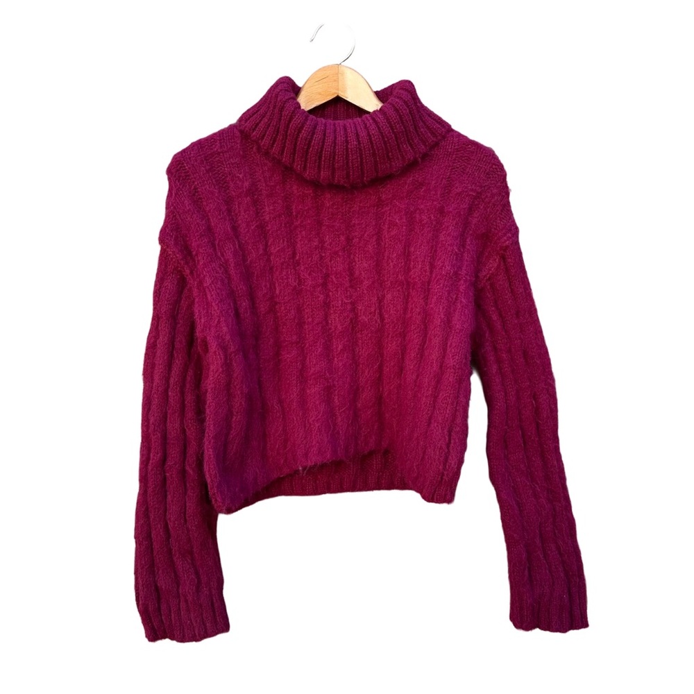 Wild Fable Fuzzy Turtleneck Sweater Cozy Boxy Burgundy Berry Red S Small NWT